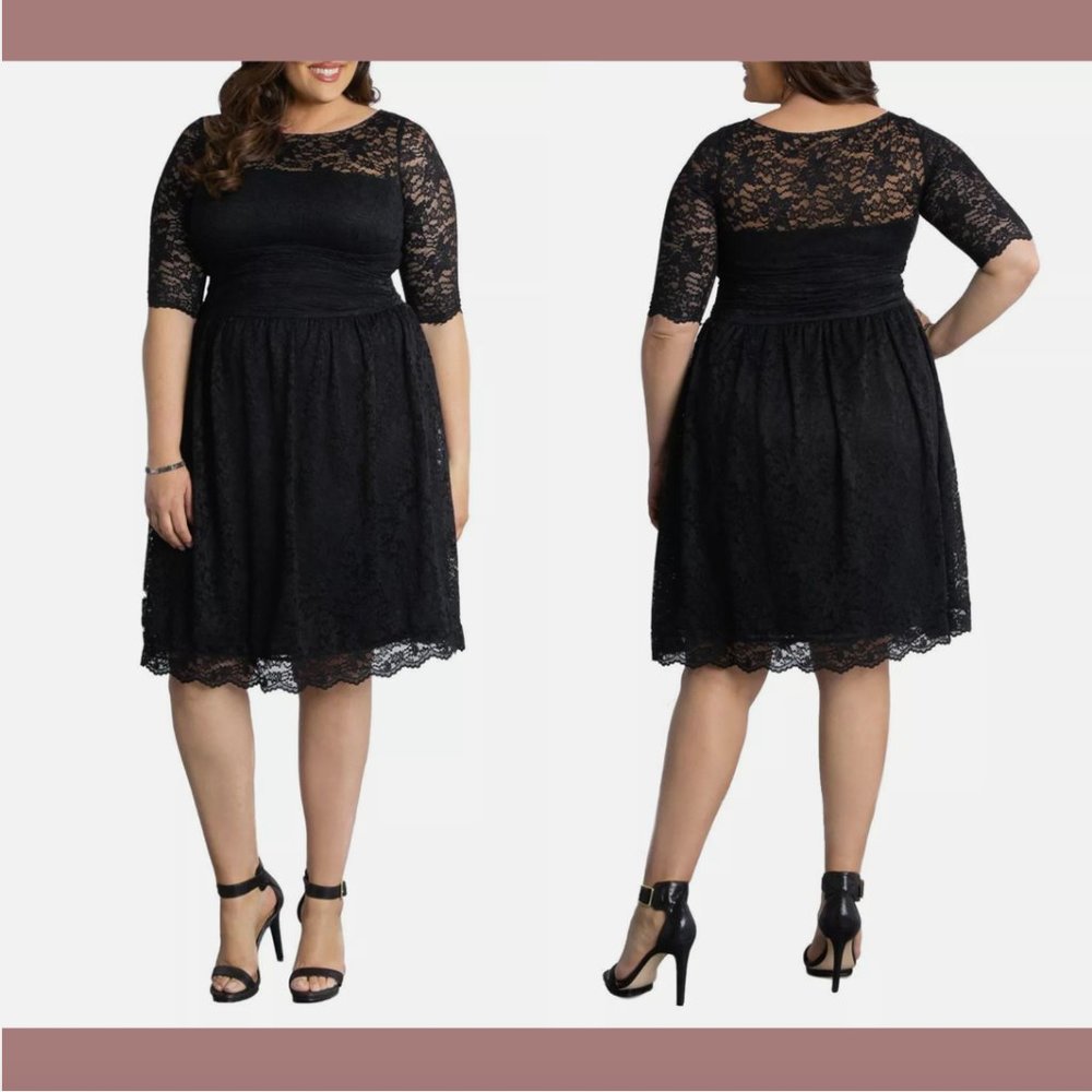 NWT $158‎ Kiyonna Luna Lace Cocktail Midi Dress In Black [ PLUS SZ 0X ] #Q450